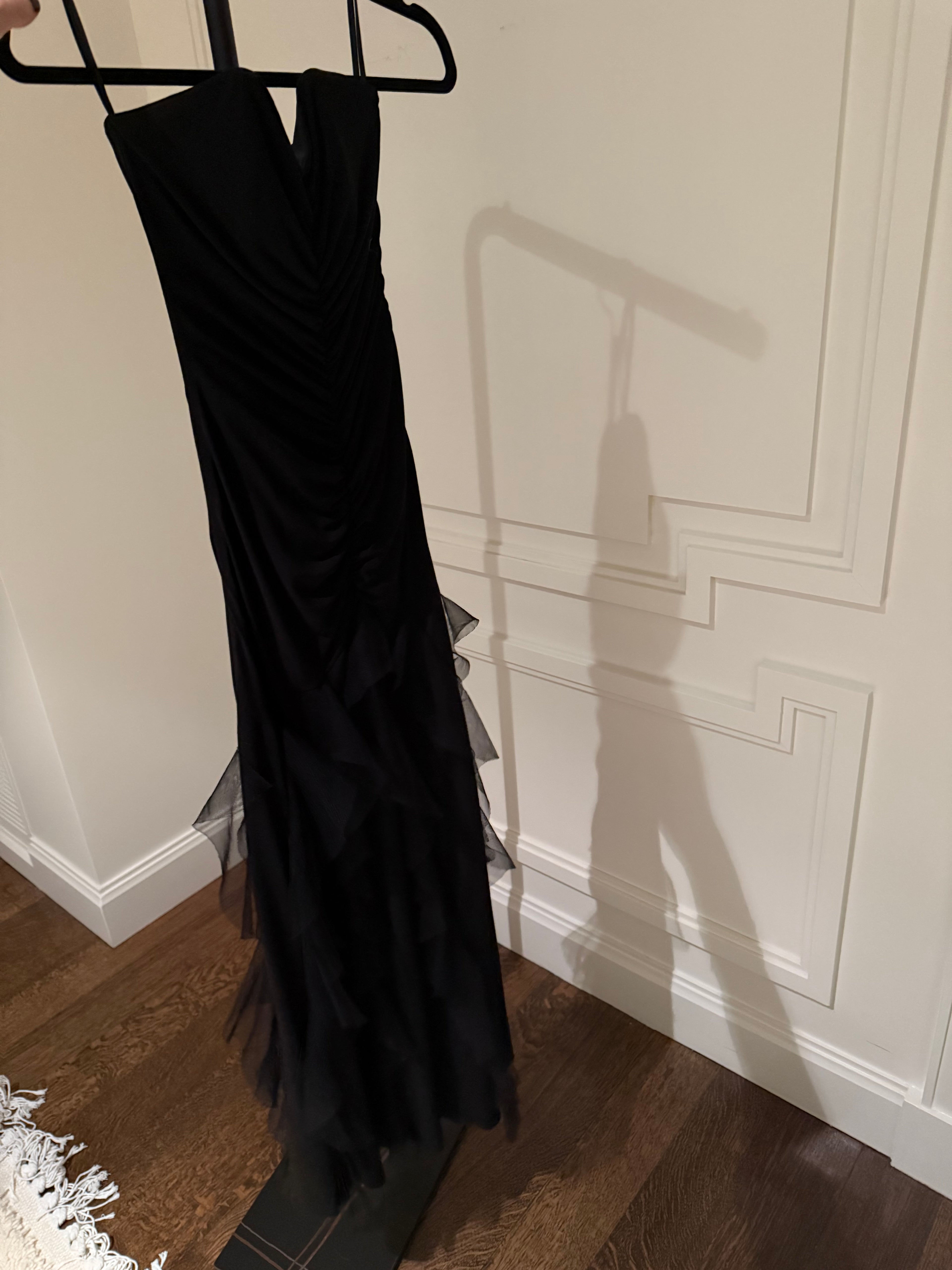 Black Strapless Gown Mesh Layers at Bottom S