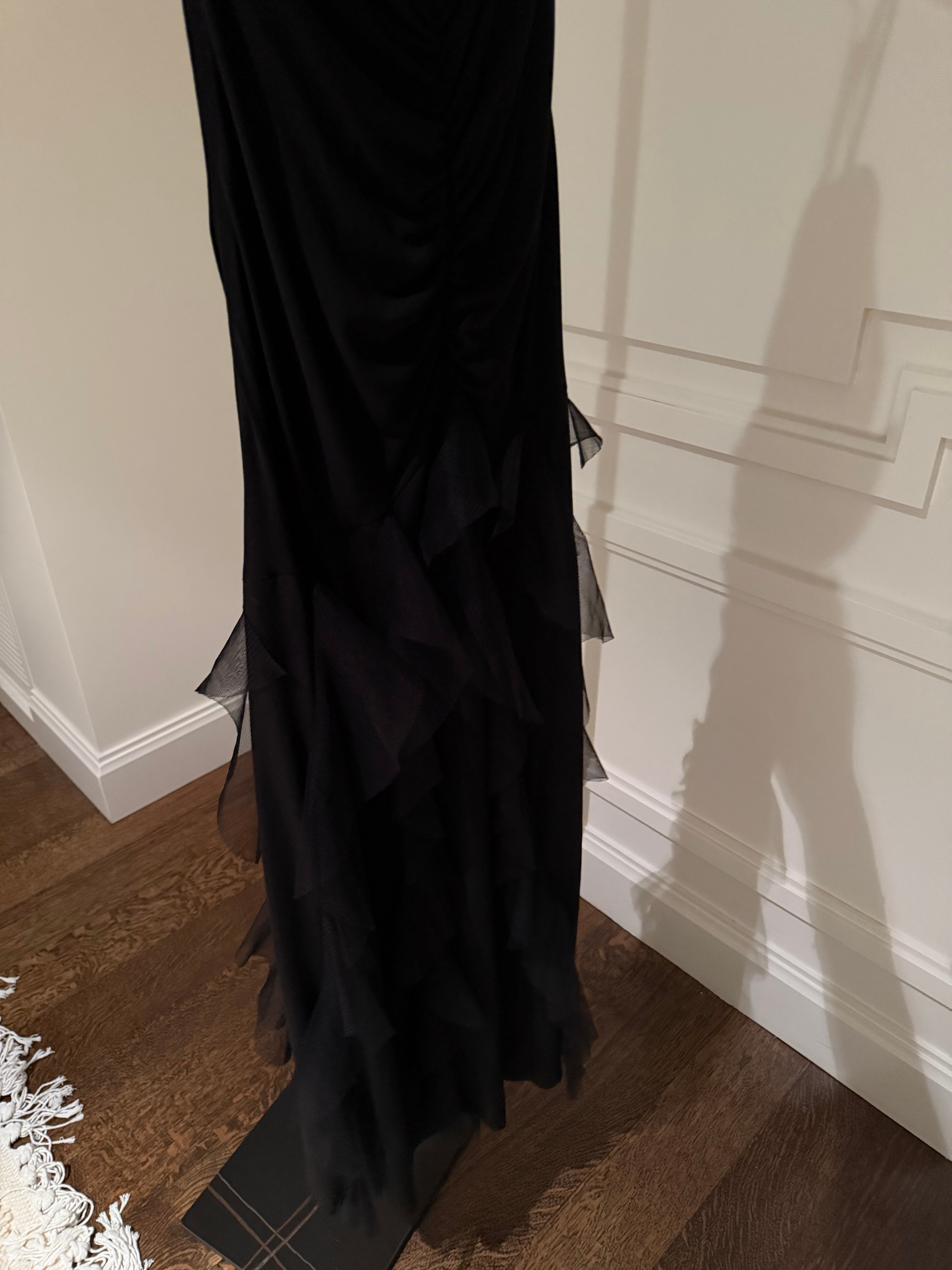 Black Strapless Gown Mesh Layers at Bottom S