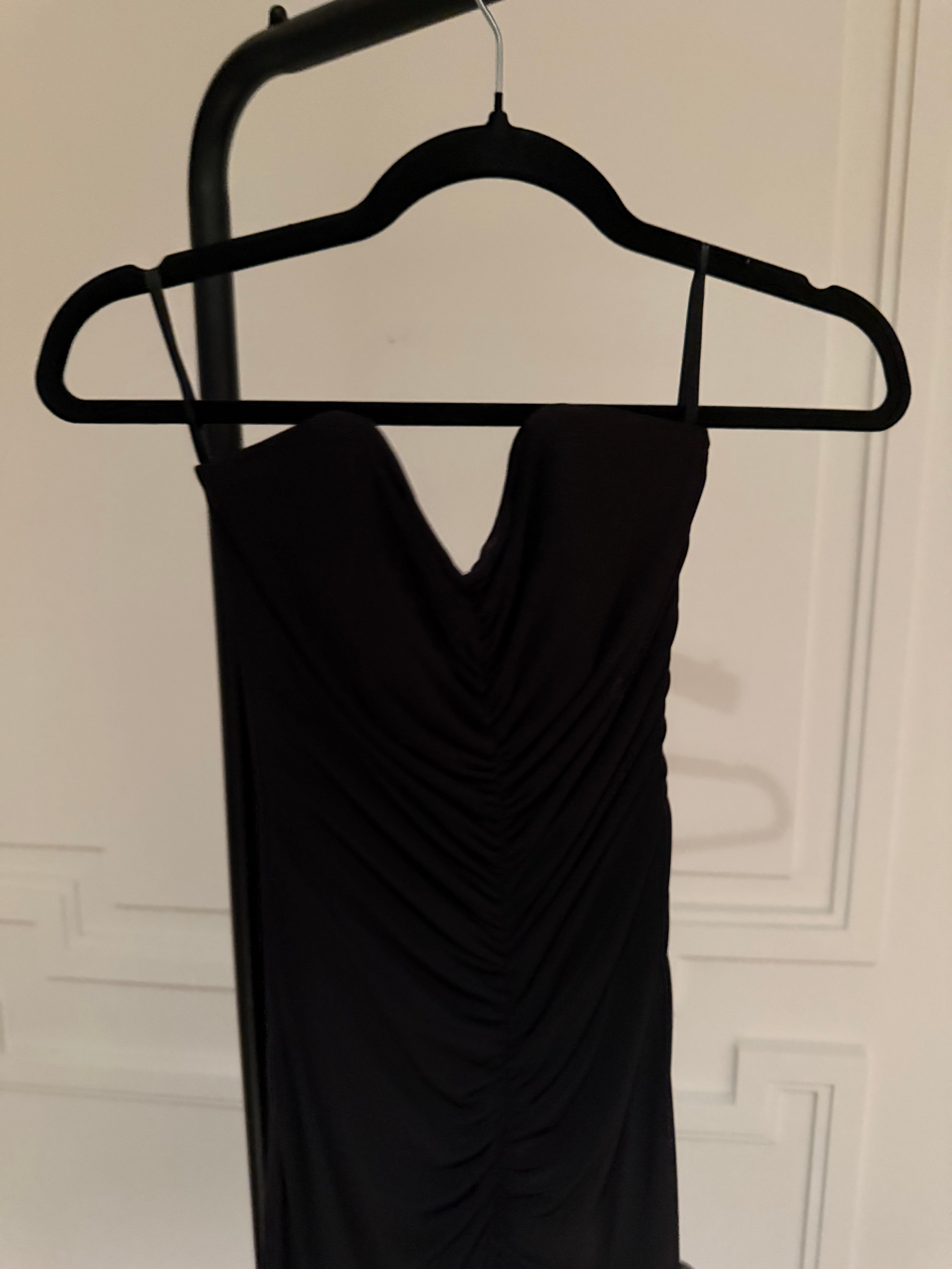 Black Strapless Gown Mesh Layers at Bottom S