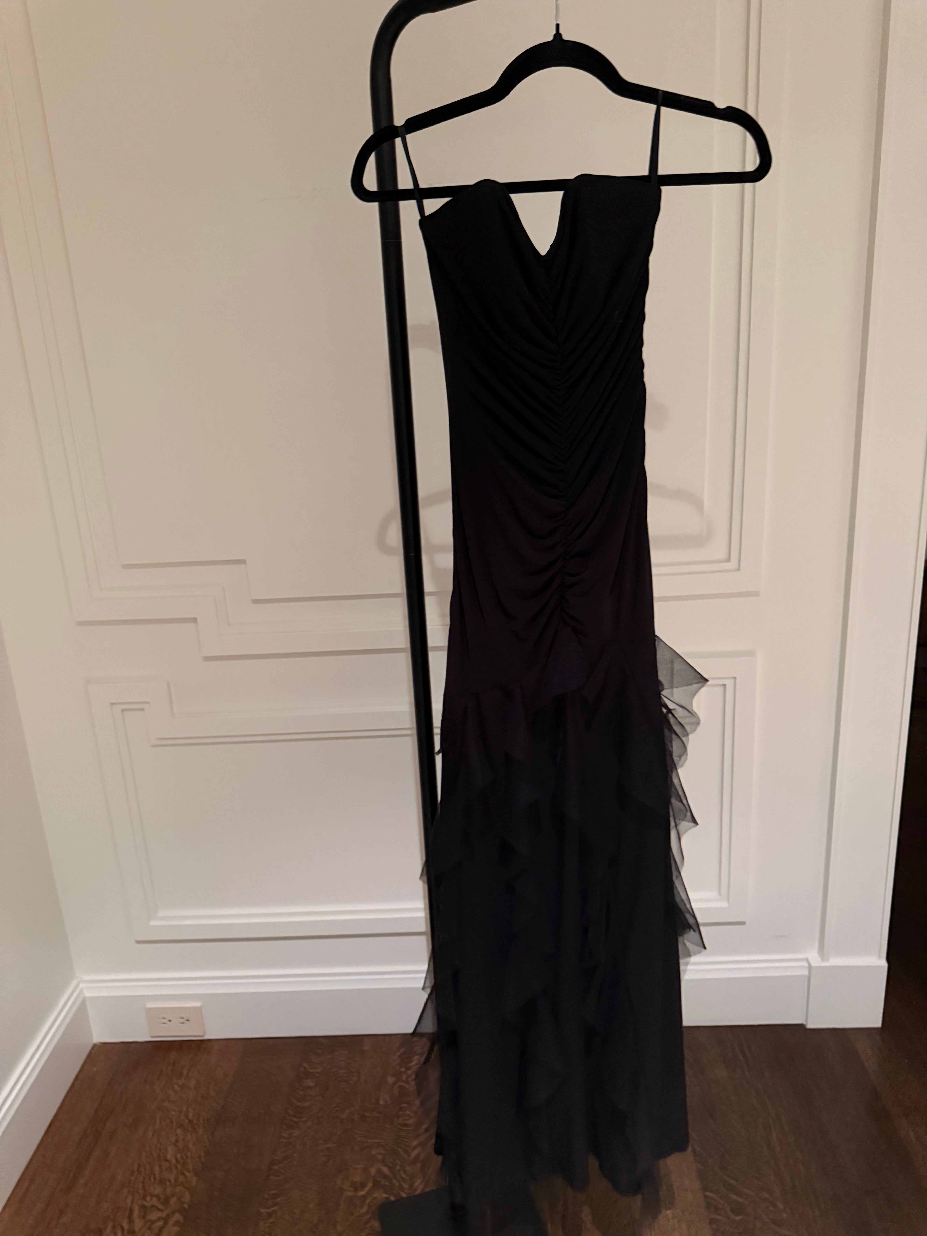 Black Strapless Gown Mesh Layers at Bottom S