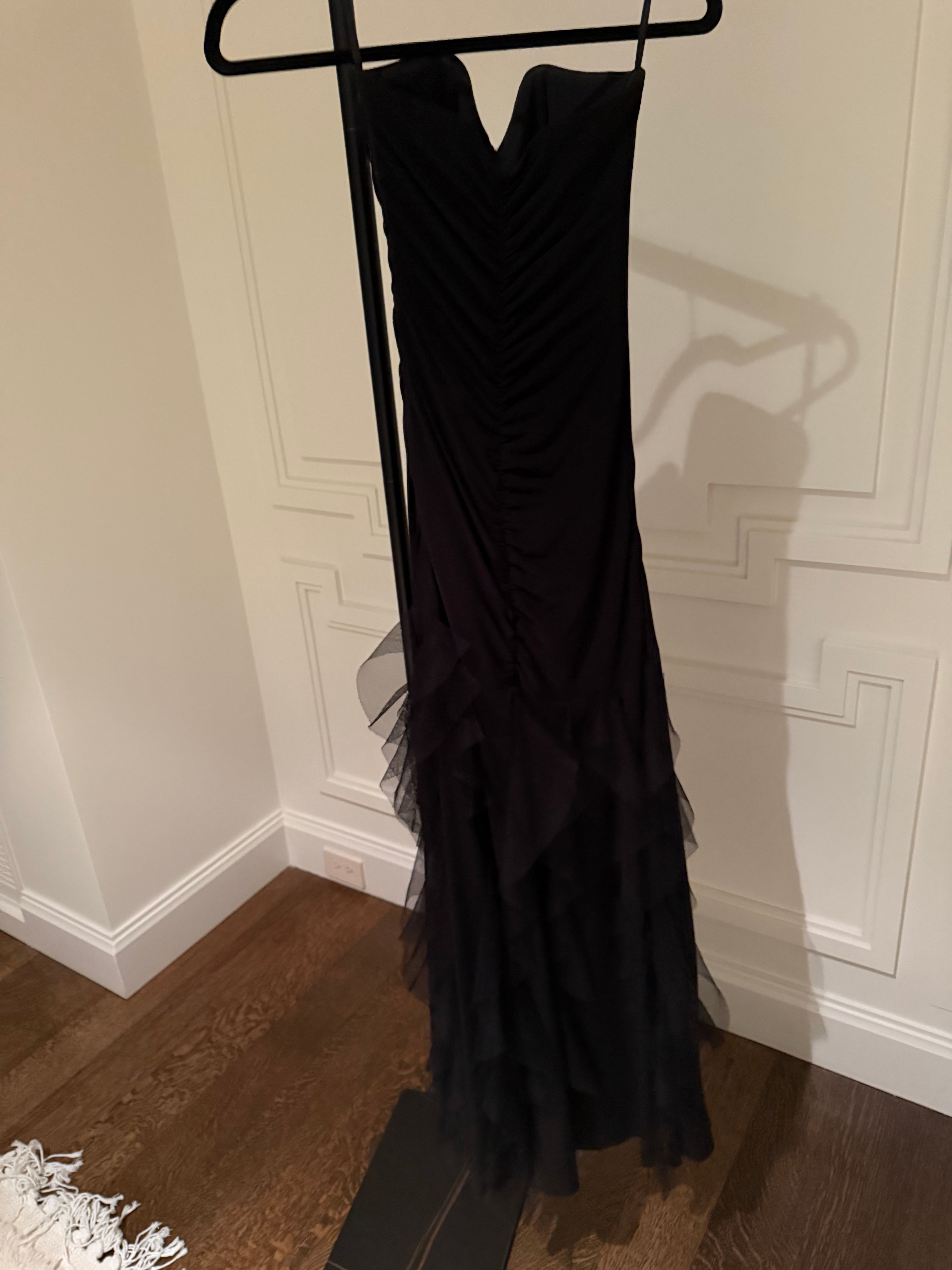 Black Strapless Gown Mesh Layers at Bottom S