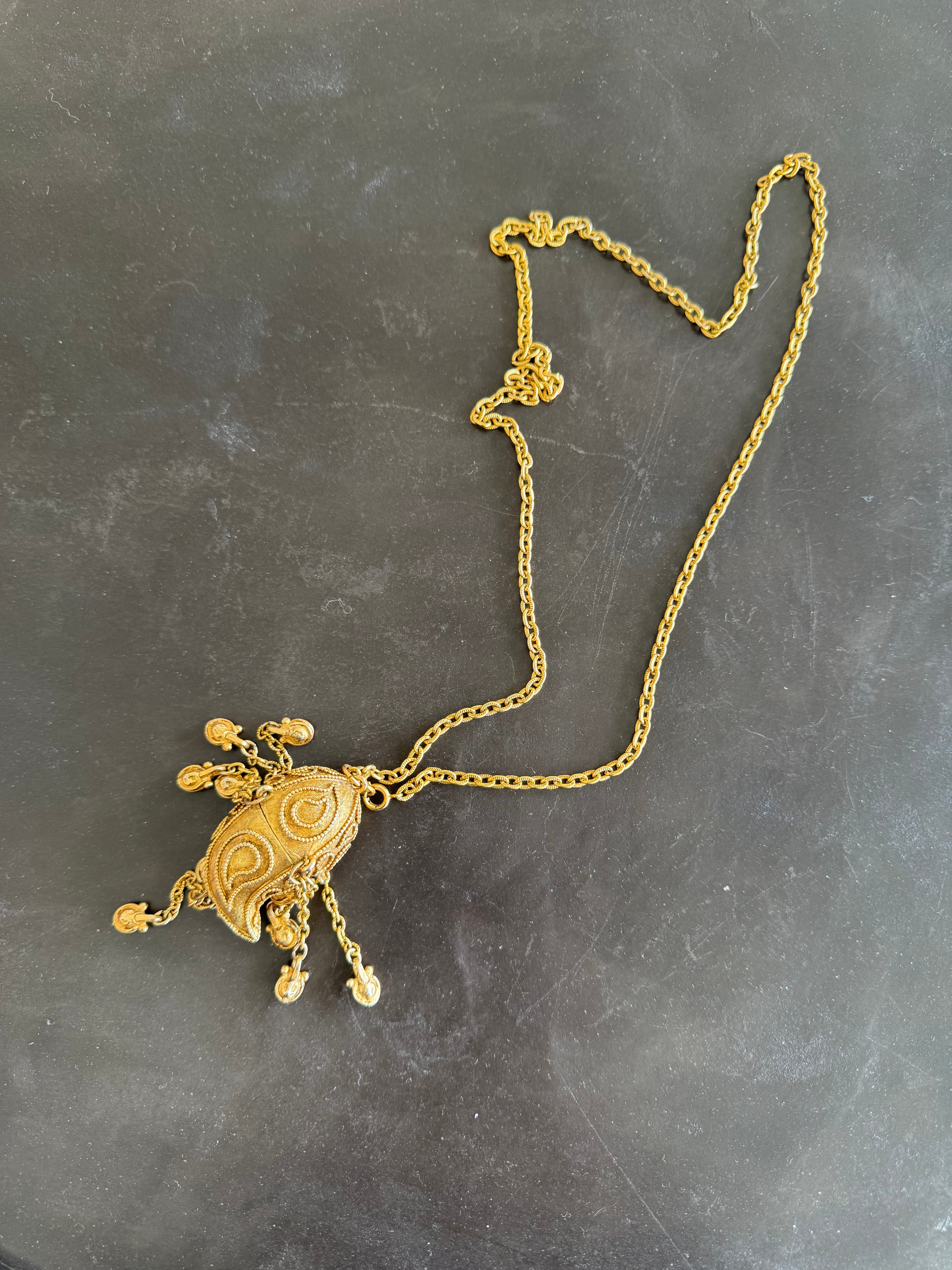 Signed Vintage Perfume Compact Tassel Necklace 1950's 1960's