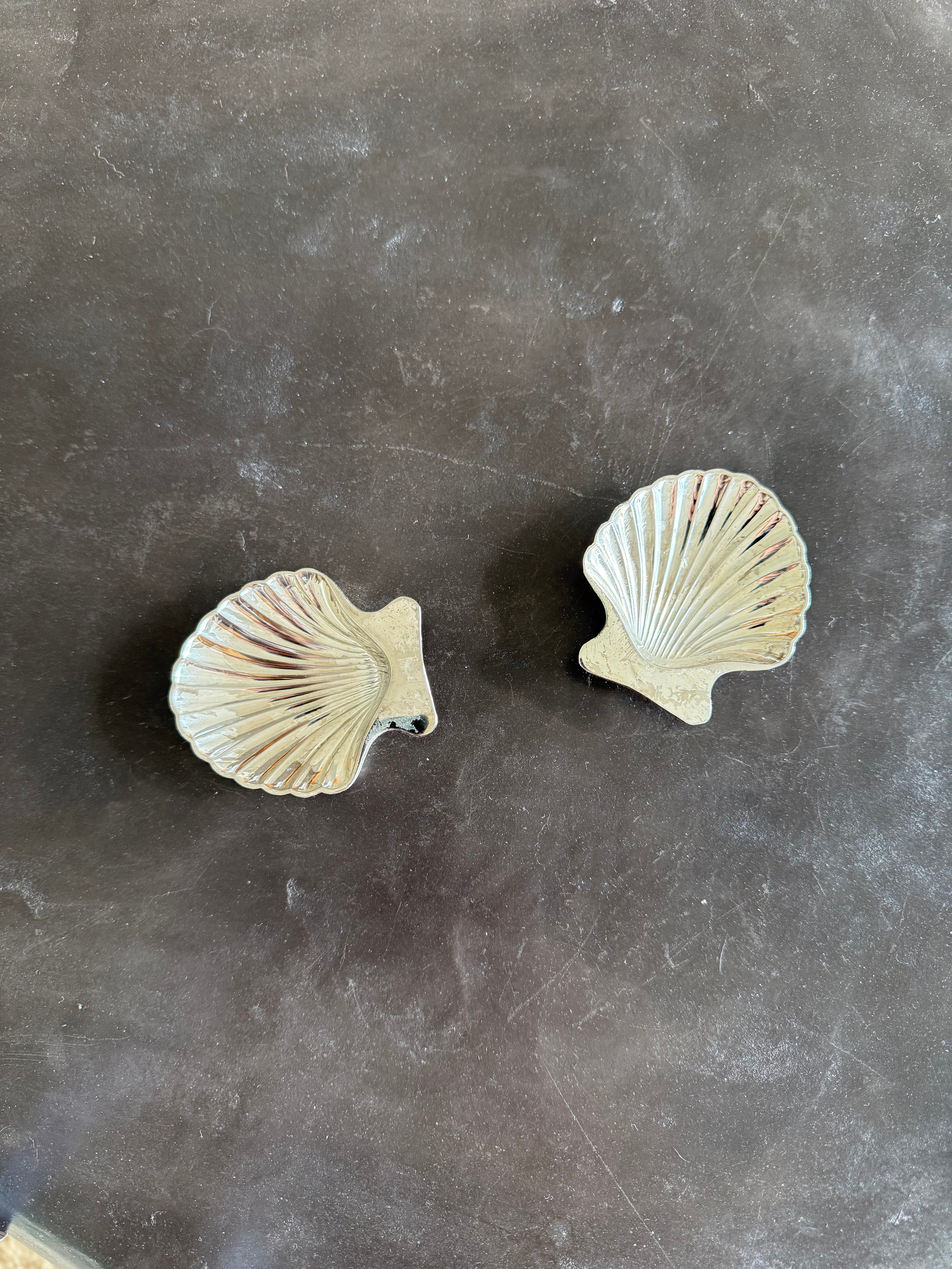 Set of Two Vintage Silverplate Shell Trinket plates