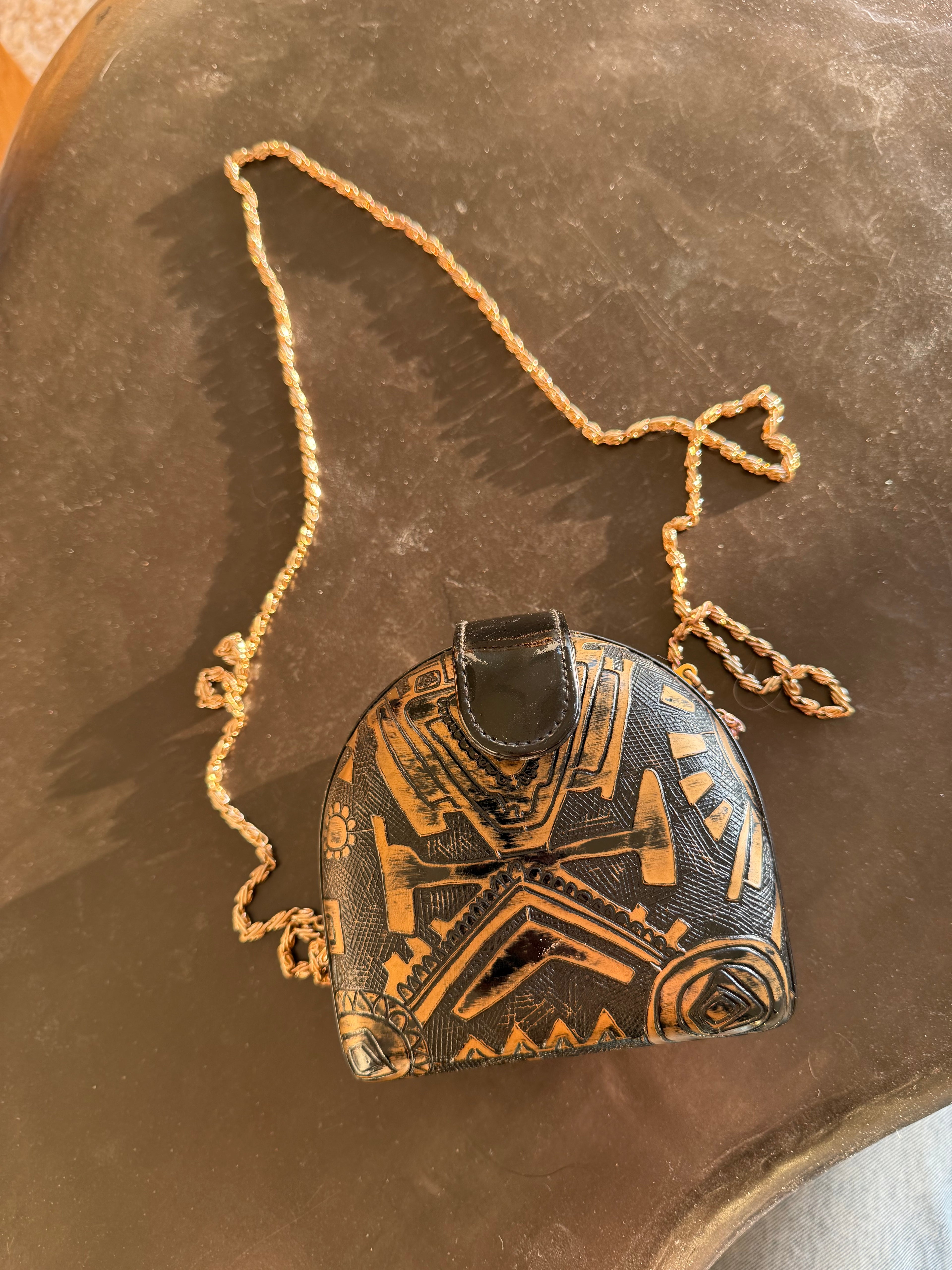 Vintage Leather Tooled Small Purse on a Chain / Clutch