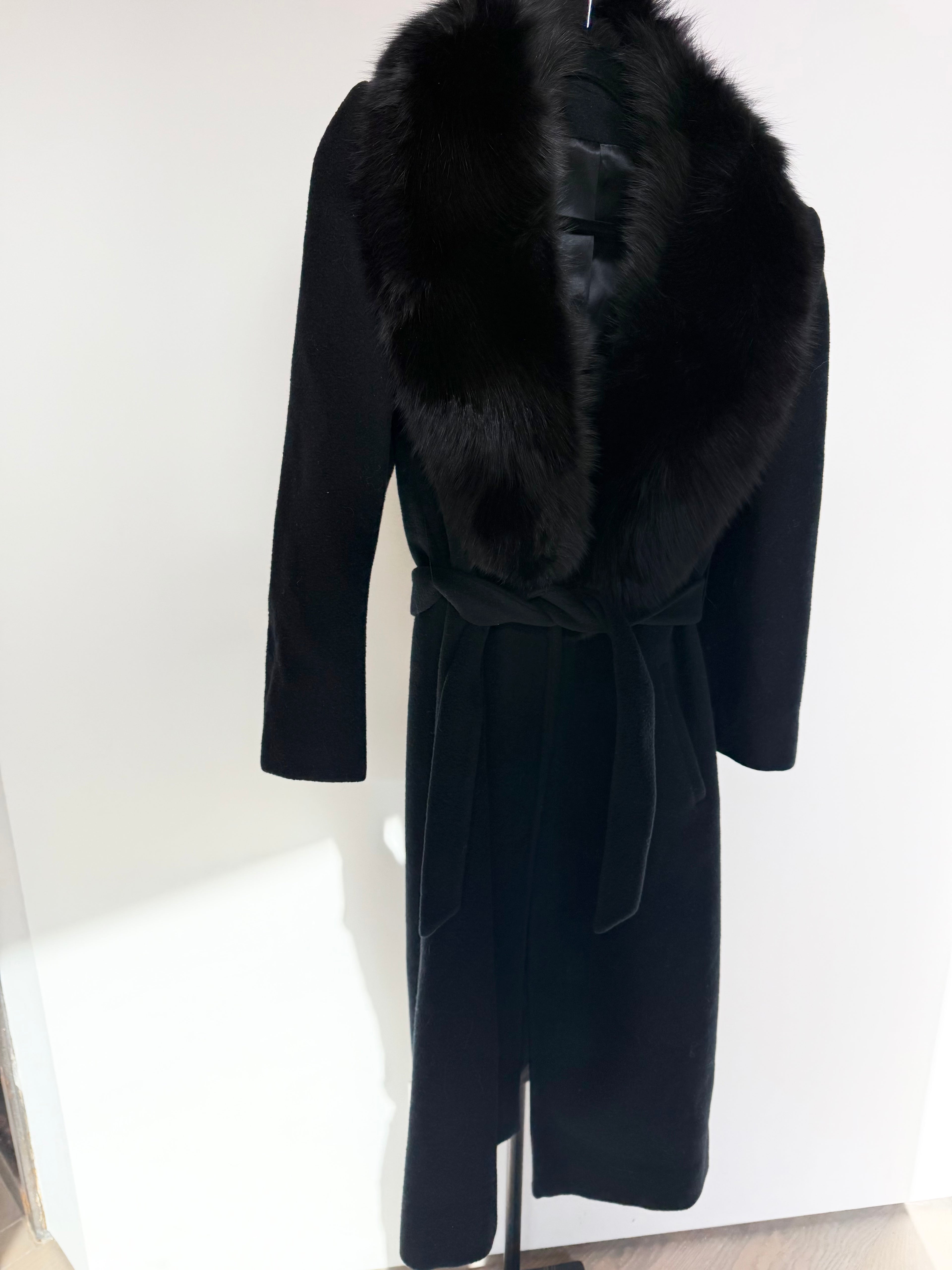 Black Regency Cashmere and Fox Fur Belted Jacket for Saks Fifth Ave