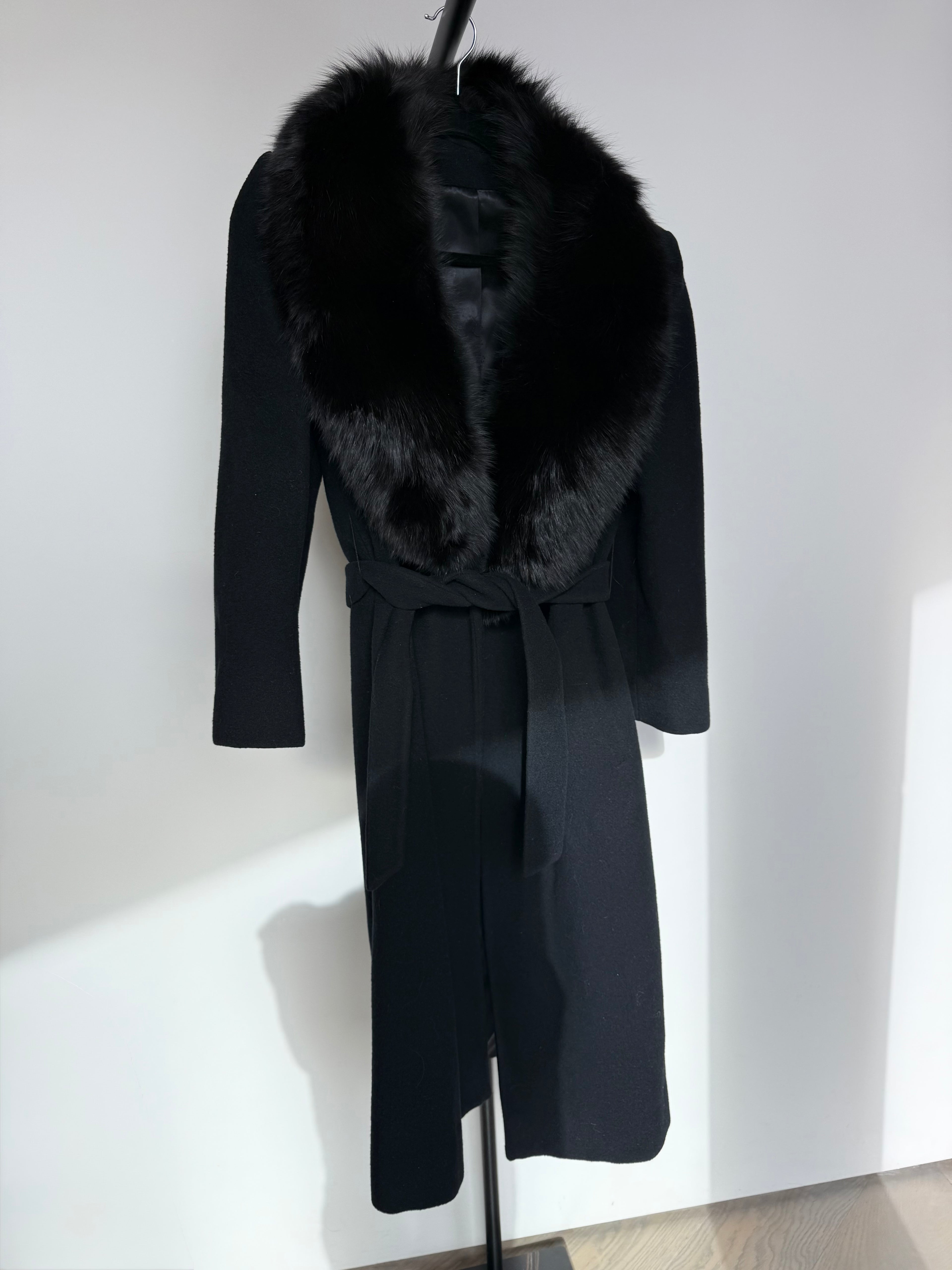 Black Regency Cashmere and Fox Fur Belted Jacket for Saks Fifth Ave