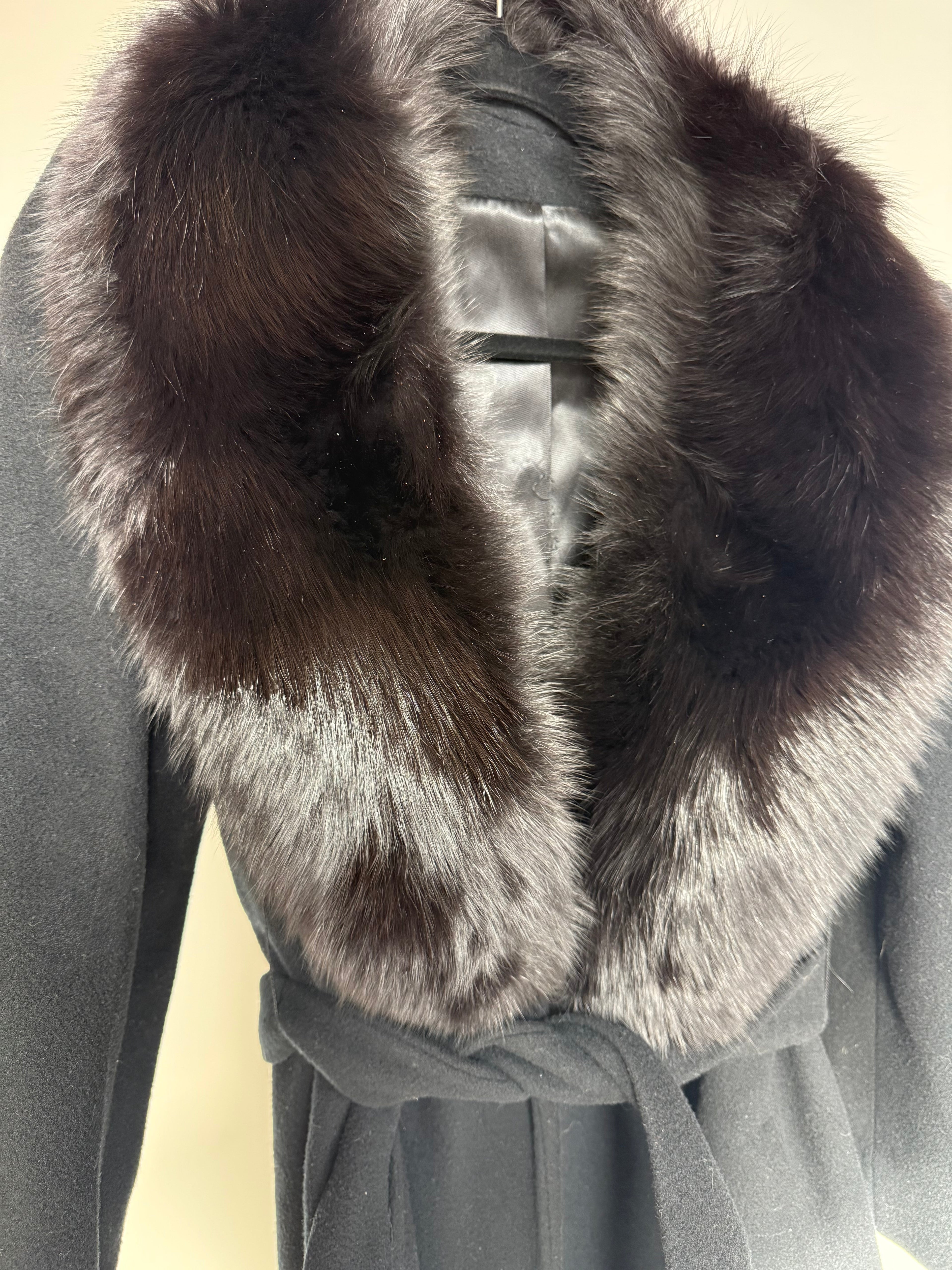 Black Regency Cashmere and Fox Fur Belted Jacket for Saks Fifth Ave