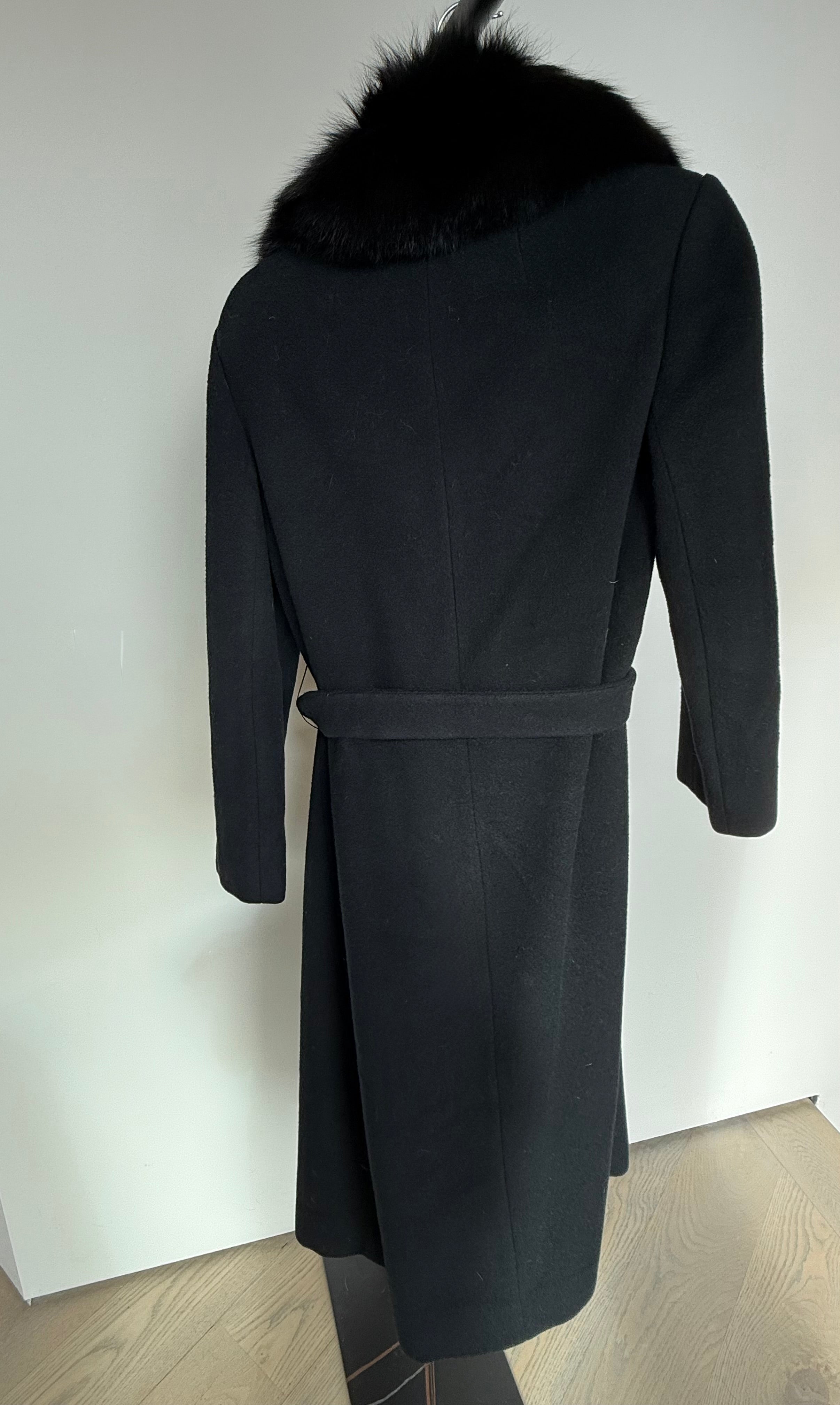 Black Regency Cashmere and Fox Fur Belted Jacket for Saks Fifth Ave