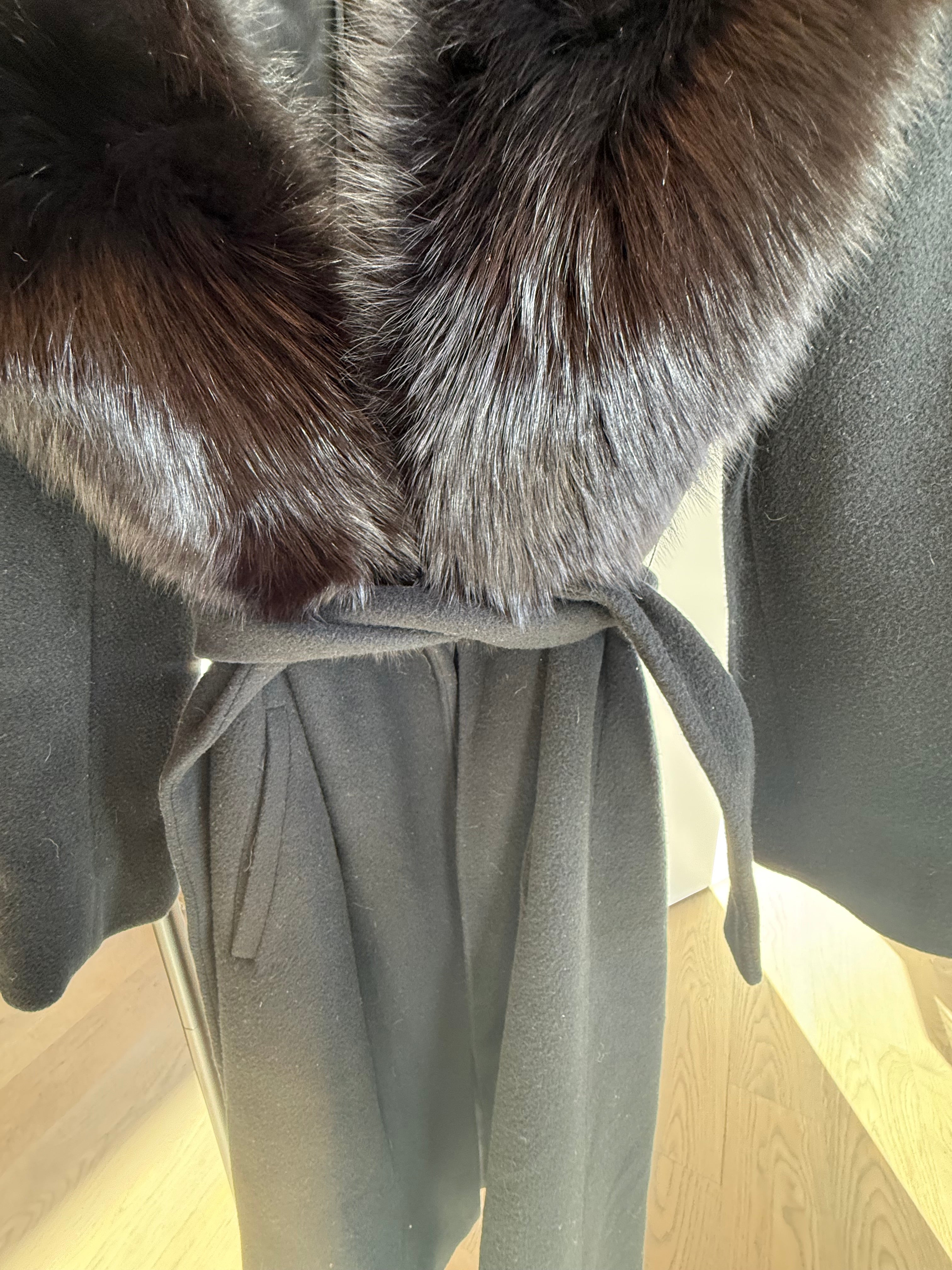 Black Regency Cashmere and Fox Fur Belted Jacket for Saks Fifth Ave