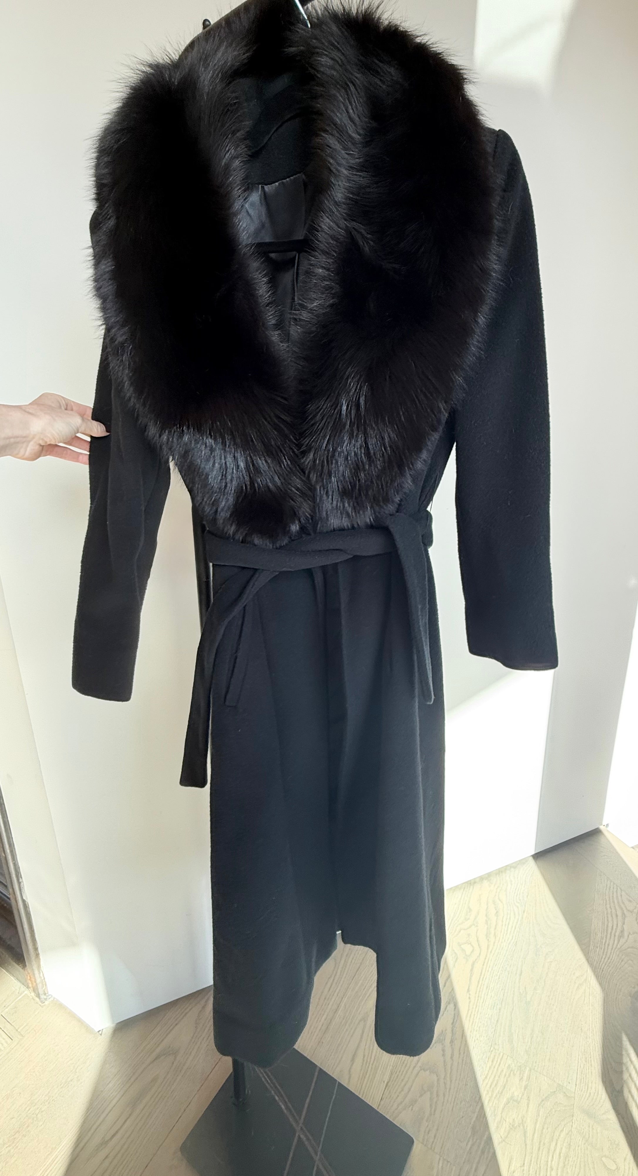 Black Regency Cashmere and Fox Fur Belted Jacket for Saks Fifth Ave