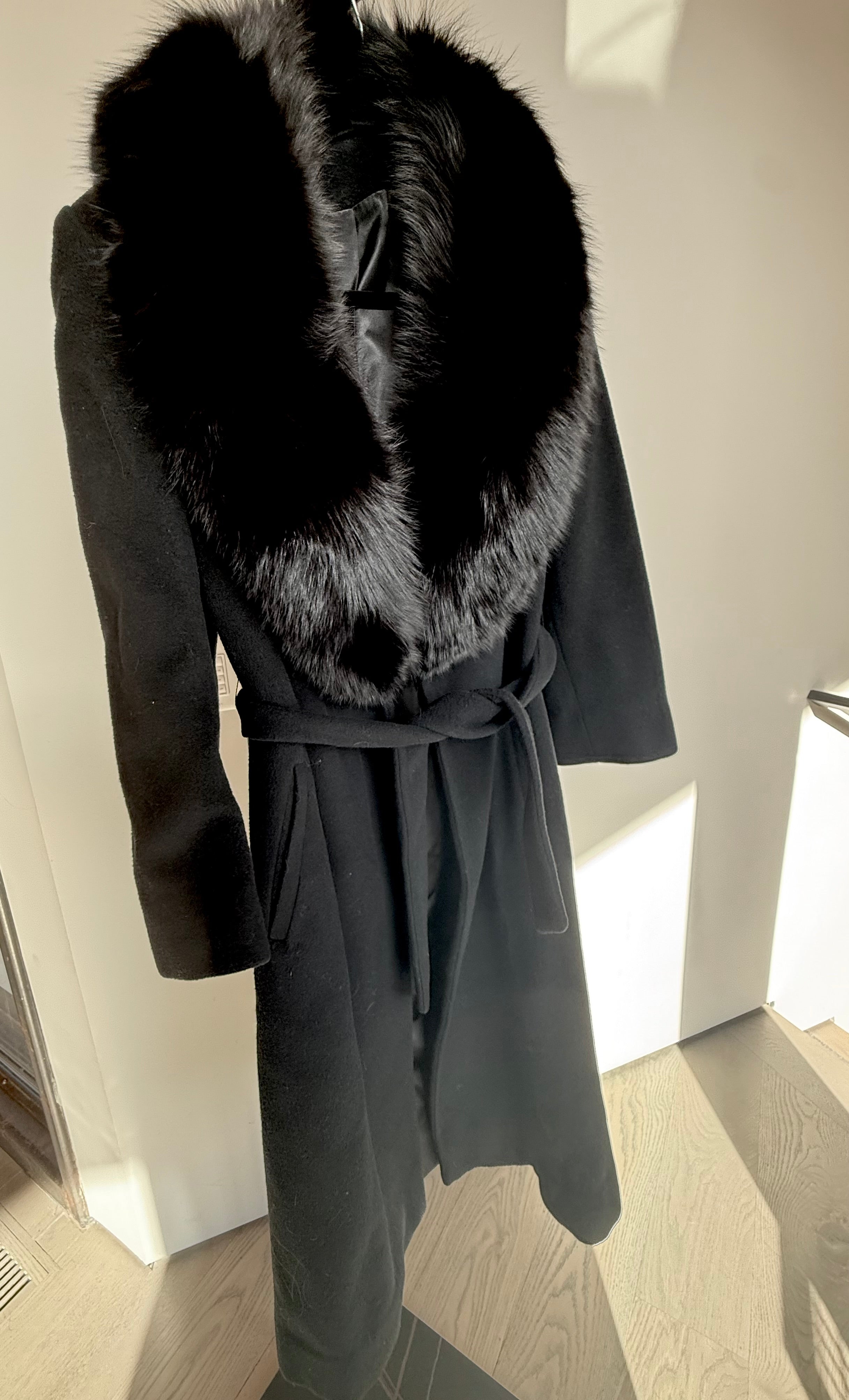 Black Regency Cashmere and Fox Fur Belted Jacket for Saks Fifth Ave