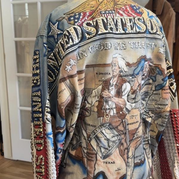 Hand painted and studded vintage denim jacket